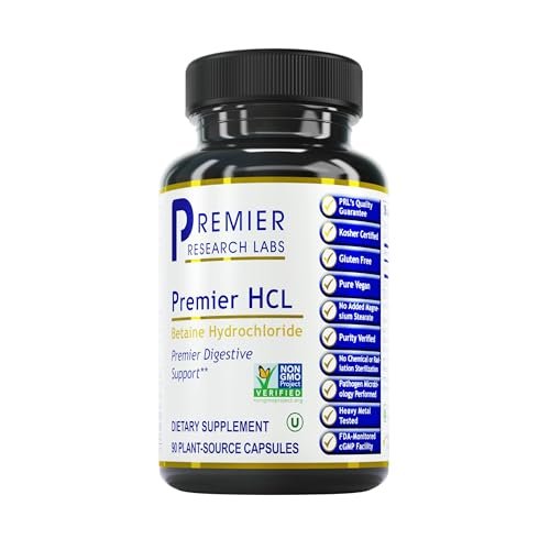 Premier Research Labs Premier HCL – Betain-HCl zur Unterstützung der optimalen Verdauungsfunktion und Nährstoffaufnahme – 90 vegane Kapseln