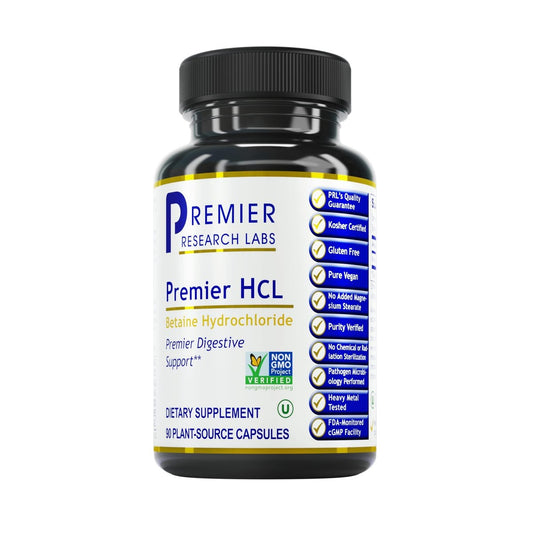 Premier Research Labs Premier HCL – Betain-HCl zur Unterstützung der optimalen Verdauungsfunktion und Nährstoffaufnahme – 90 vegane Kapseln
