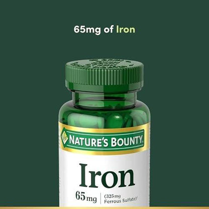 Nature’s Bounty Eisen 65 mg, 325 mg Eisensulfat, Unterstützung der Zellenergie, Fördert die normale Produktion roter Blutkörperchen, 1 Portion pro Tag, Glutenfrei, 100 vegane Tabletten
