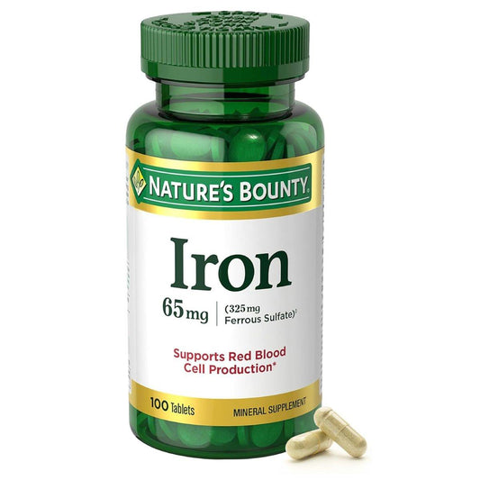 Nature’s Bounty Eisen 65 mg, 325 mg Eisensulfat, Unterstützung der Zellenergie, Fördert die normale Produktion roter Blutkörperchen, 1 Portion pro Tag, Glutenfrei, 100 vegane Tabletten