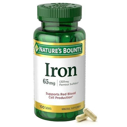 Nature’s Bounty Eisen 65 mg, 325 mg Eisensulfat, Unterstützung der Zellenergie, Fördert die normale Produktion roter Blutkörperchen, 1 Portion pro Tag, Glutenfrei, 100 vegane Tabletten