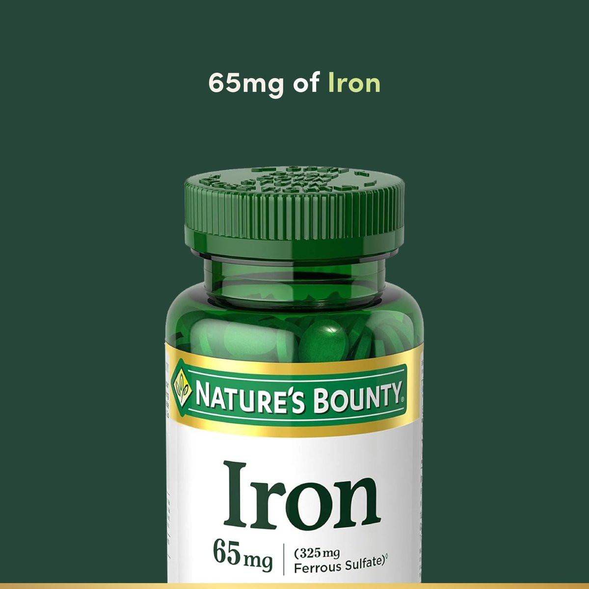 Nature’s Bounty Eisen 65 mg, 325 mg Eisensulfat, Unterstützung der Zellenergie, Fördert die normale Produktion roter Blutkörperchen, 1 Portion pro Tag, Glutenfrei, 100 vegane Tabletten