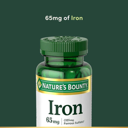 Nature’s Bounty Eisen 65 mg, 325 mg Eisensulfat, Unterstützung der Zellenergie, Fördert die normale Produktion roter Blutkörperchen, 1 Portion pro Tag, Glutenfrei, 100 vegane Tabletten