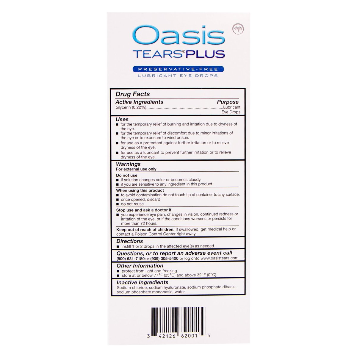 Oasis TEARS PLUS Konservierungsmittelfreie Augentropfen, 30 Einzeldosen, 0,3 ml