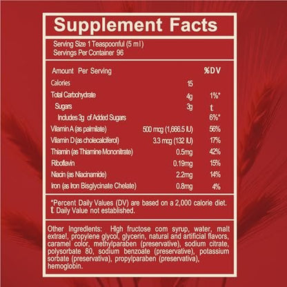 Malz- und Hämoglobinextrakt – Nahrungsergänzungsmittel für Energie und Vitalität (16,23 Fl Oz / 1er-Pack)