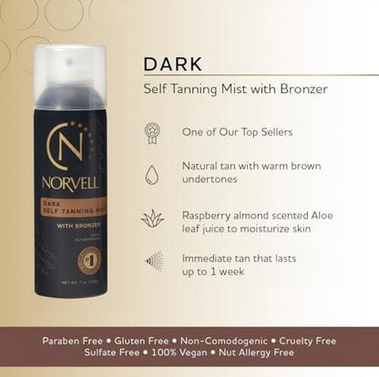Norvell Professional Sunless Self Tanner Mist 7 fl oz – Airbrush Selbstbräuner mit Bronzer für einen natürlichen, streifenfreien und langanhaltenden Sonnenkuss