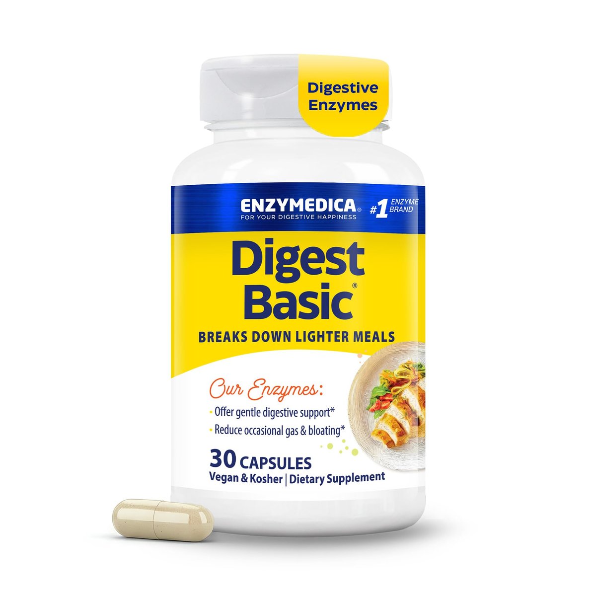 Enzymedica Digest Basic – Verdauungsenzyme für Frauen & Männer, Kapseln für sensible Mägen, vegan – 30 Kapseln
