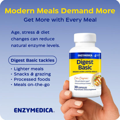 Enzymedica Digest Basic – Essentielle Verdauungsenzyme, volle Spektrum, 90 Kapseln