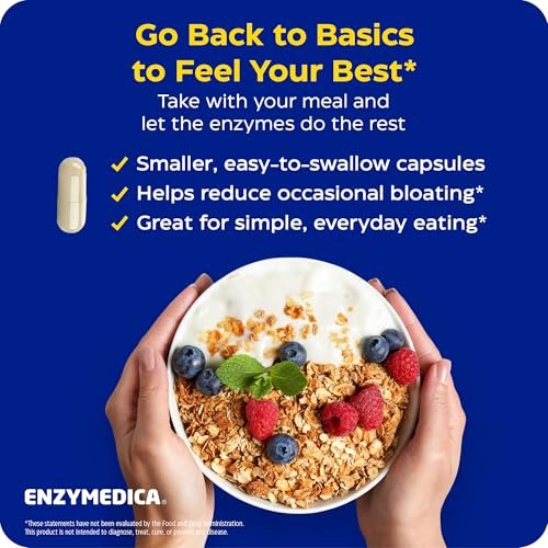 Enzymedica Digest Basic – Verdauungsenzyme für Frauen & Männer, Kapseln für sensible Mägen, vegan – 30 Kapseln