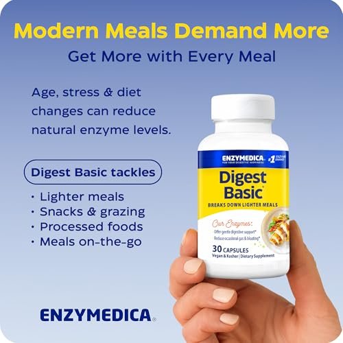 Enzymedica Digest Basic – Verdauungsenzyme für Frauen & Männer, Kapseln für sensible Mägen, vegan – 30 Kapseln