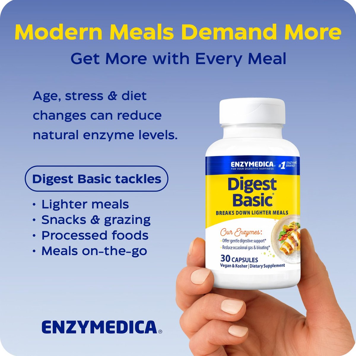 Enzymedica Digest Basic – Essentielle Verdauungsenzyme, volle Spektrum, 90 Kapseln
