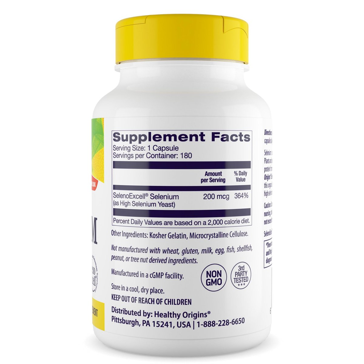 Healthy Origins Selen 200 mcg, 180 Kapseln – SelenoExcell, hoch bioverfügbares, fermentiertes Selen – Unterstützt Immunsystem, Schilddrüsenfunktion und Zellgesundheit