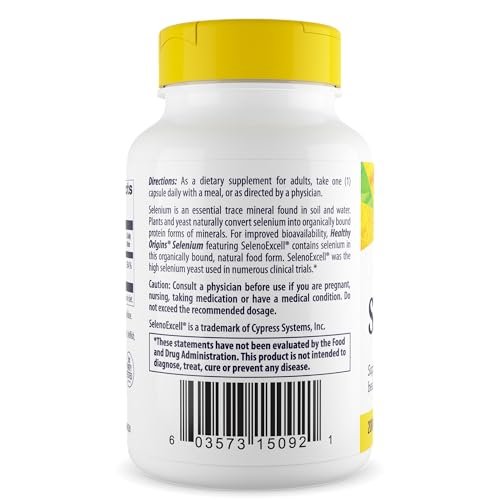 Healthy Origins Selen 200 mcg, 180 Kapseln – SelenoExcell, hoch bioverfügbares, fermentiertes Selen – Unterstützt Immunsystem, Schilddrüsenfunktion und Zellgesundheit