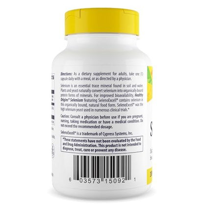 Healthy Origins Selen 200 mcg, 180 Kapseln – SelenoExcell, hoch bioverfügbares, fermentiertes Selen – Unterstützt Immunsystem, Schilddrüsenfunktion und Zellgesundheit