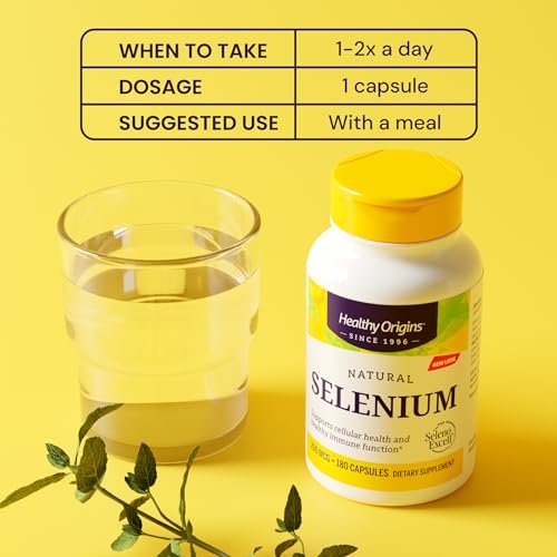 Healthy Origins Selen 200 mcg, 180 Kapseln – SelenoExcell, hoch bioverfügbares, fermentiertes Selen – Unterstützt Immunsystem, Schilddrüsenfunktion und Zellgesundheit