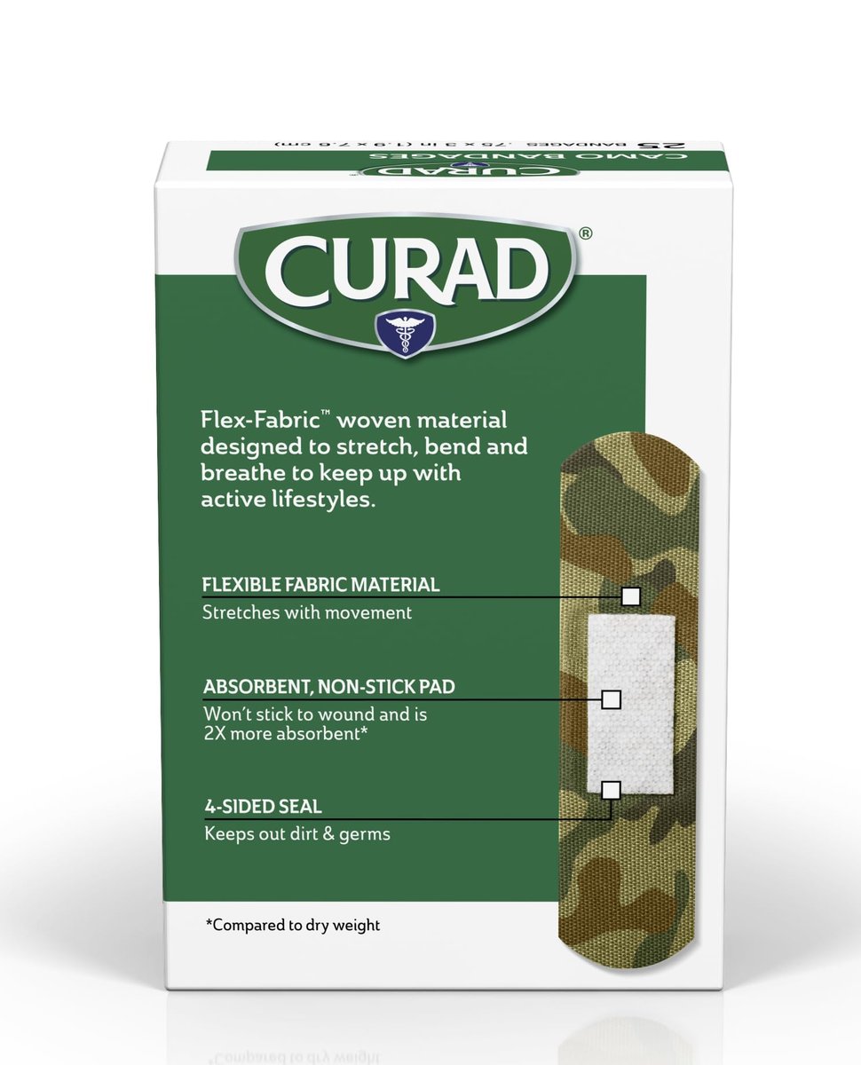 CURAD Green Camo Flex-Fabric Haftverband, 1,9 cm x 7,6 cm, 25 Stück