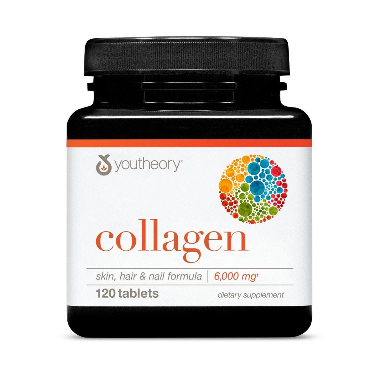 Youtheory Advanced Collagen mit Vitamin C – 6.000 mg Hydrolysierte Kollagenpeptide & Aminosäuren – Unterstützung für Haare, Nägel, Gelenke & Knochen – 120 Tabletten (20-Tage-Vorrat)
