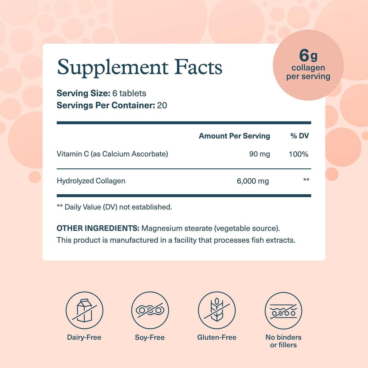 Youtheory Advanced Collagen mit Vitamin C – 6.000 mg Hydrolysierte Kollagenpeptide & Aminosäuren – Unterstützung für Haare, Nägel, Gelenke & Knochen – 120 Tabletten (20-Tage-Vorrat)
