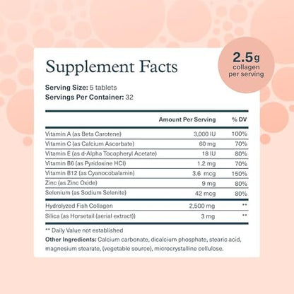 Youtheory Marine Collagen Tabletten – 2.500 mg Fischkollagen-Peptide mit Vitamin A, C, E, B6 & B12 – Unterstützt Gelenk- und Nagelgesundheit* – Hochabsorbierbar – 160 Tabletten (32-Tage-Vorrat)