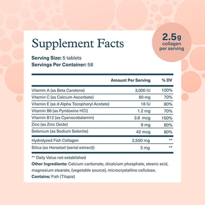 Youtheory Marine Collagen Tabletten – 2.500 mg Fischkollagen-Peptide mit Vitaminen A, C, E, B6 & B12 – Unterstützt Gelenk- und Nagelgesundheit* – Hoch absorbierbar – 290 Tabletten (58-Tage-Vorrat)