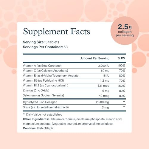 Youtheory Marine Collagen Tabletten – 2.500 mg Fischkollagen-Peptide mit Vitaminen A, C, E, B6 & B12 – Unterstützt Gelenk- und Nagelgesundheit* – Hoch absorbierbar – 290 Tabletten (58-Tage-Vorrat)