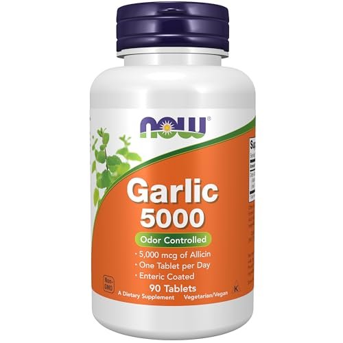 NOW Foods Knoblauch 5.000 (Allium sativum), magensaftresistente Tabletten, geruchskontrolliert, 90 Stück