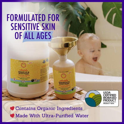 California Baby Calendula Babyshampoo + Babywaschgel | 100 % pflanzlich | Beruhigendes Lavendel-Körperwaschmittel für empfindliche Haut | Hypoallergen | 251 ml / 8,5 oz