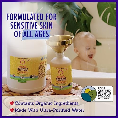California Baby Calendula Babyshampoo + Babywaschgel | 100 % pflanzlich | Beruhigendes Lavendel-Körperwaschmittel für empfindliche Haut | Hypoallergen | 251 ml / 8,5 oz
