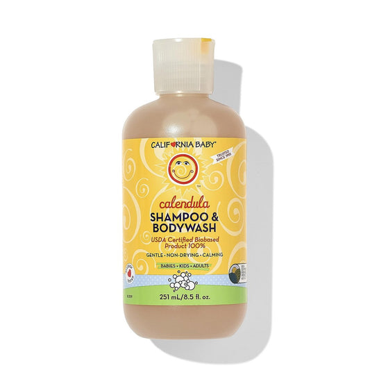 California Baby Calendula Babyshampoo + Babywaschgel | 100 % pflanzlich | Beruhigendes Lavendel-Körperwaschmittel für empfindliche Haut | Hypoallergen | 251 ml / 8,5 oz