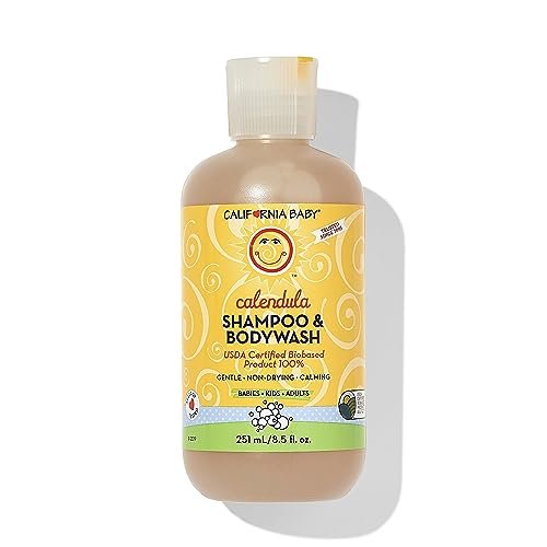 California Baby Calendula Babyshampoo + Babywaschgel | 100 % pflanzlich | Beruhigendes Lavendel-Körperwaschmittel für empfindliche Haut | Hypoallergen | 251 ml / 8,5 oz