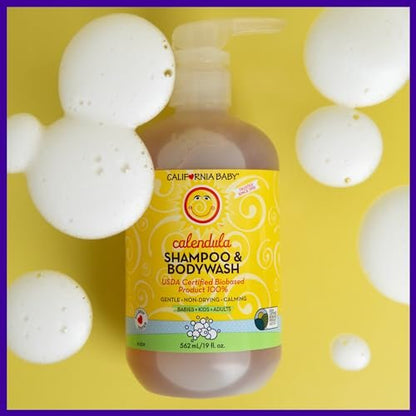 California Baby Calendula Babyshampoo + Babywaschgel | 100 % pflanzlich | Beruhigendes Lavendel-Körperwaschmittel für empfindliche Haut | Hypoallergen | 251 ml / 8,5 oz
