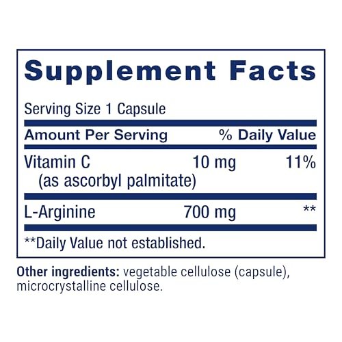 Life Extension L-Arginin Kapseln, 700 mg, mit Vitamin C & Aminosäure für optimale arterielle Gesundheit, Unterstützung von Herz & Immunsystem, gesundes Gewebe & Knochen, glutenfrei, nicht gentechnisch verändert, 200 Kapseln