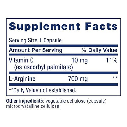 Life Extension L-Arginin Kapseln, 700 mg, mit Vitamin C & Aminosäure für optimale arterielle Gesundheit, Unterstützung von Herz & Immunsystem, gesundes Gewebe & Knochen, glutenfrei, nicht gentechnisch verändert, 200 Kapseln