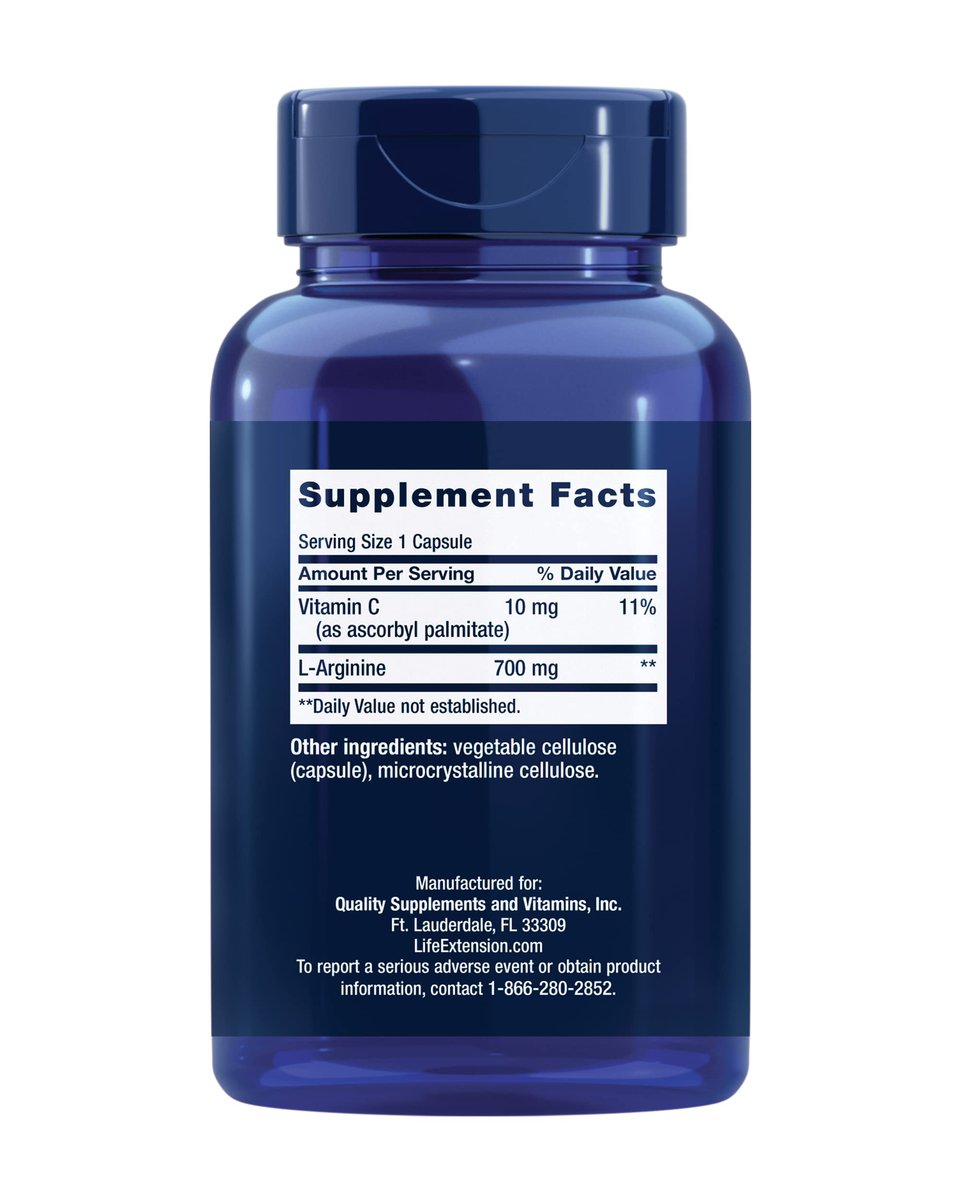Life Extension L-Arginin Kapseln, 700 mg, mit Vitamin C & Aminosäure für optimale arterielle Gesundheit, Unterstützung von Herz & Immunsystem, gesundes Gewebe & Knochen, glutenfrei, nicht gentechnisch verändert, 200 Kapseln