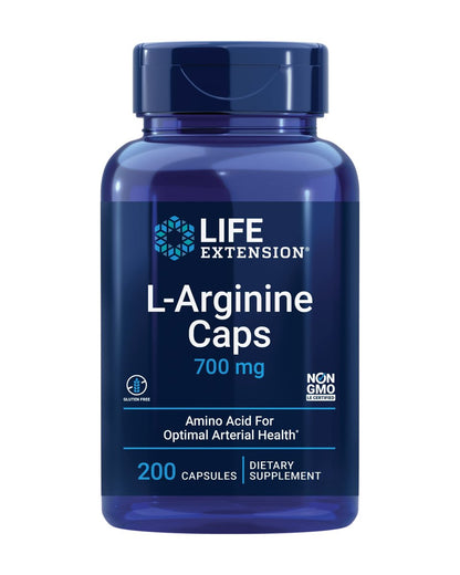 Life Extension L-Arginin Kapseln, 700 mg, mit Vitamin C & Aminosäure für optimale arterielle Gesundheit, Unterstützung von Herz & Immunsystem, gesundes Gewebe & Knochen, glutenfrei, nicht gentechnisch verändert, 200 Kapseln