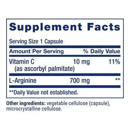 Life Extension L-Arginin Kapseln, 700 mg, mit Vitamin C & Aminosäure für optimale arterielle Gesundheit, Unterstützung von Herz & Immunsystem, gesundes Gewebe & Knochen, glutenfrei, nicht gentechnisch verändert, 200 Kapseln