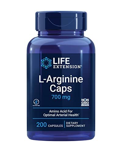 Life Extension L-Arginin Kapseln, 700 mg, mit Vitamin C & Aminosäure für optimale arterielle Gesundheit, Unterstützung von Herz & Immunsystem, gesundes Gewebe & Knochen, glutenfrei, nicht gentechnisch verändert, 200 Kapseln