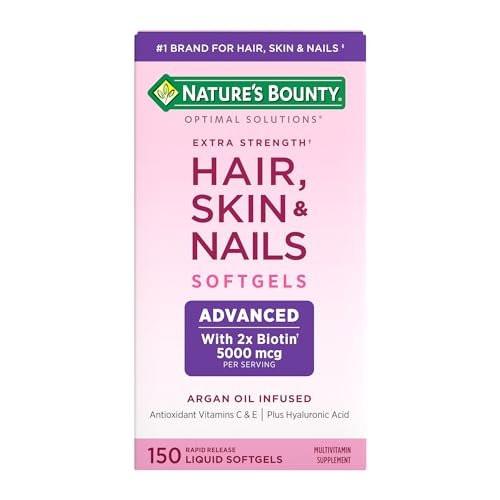 Nature's Bounty Advanced Hair, Skin & Nails – Argan-Angereichertes Vitaminpräparat mit Biotin und Hyaluronsäure, 150 Rapid-Release-Softgels, 50 Portionen