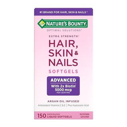 Nature's Bounty Advanced Hair, Skin & Nails – Argan-Angereichertes Vitaminpräparat mit Biotin und Hyaluronsäure, 150 Rapid-Release-Softgels, 50 Portionen