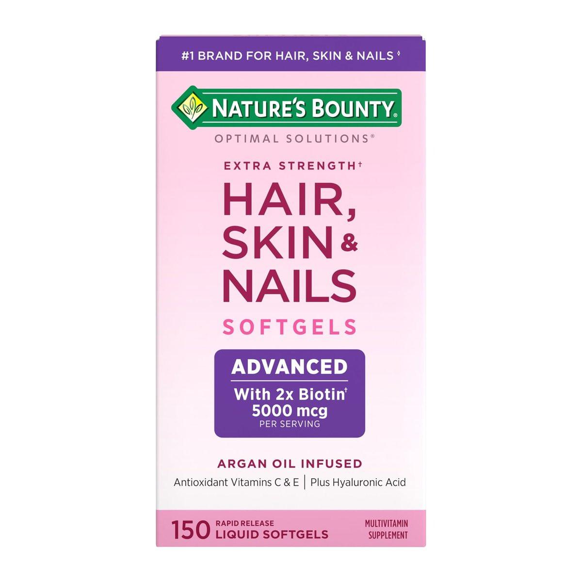 Nature's Bounty Advanced Hair, Skin & Nails – Argan-Angereichertes Vitaminpräparat mit Biotin und Hyaluronsäure, 150 Rapid-Release-Softgels, 50 Portionen