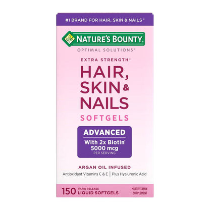 Nature's Bounty Advanced Hair, Skin & Nails – Argan-Angereichertes Vitaminpräparat mit Biotin und Hyaluronsäure, 150 Rapid-Release-Softgels, 50 Portionen