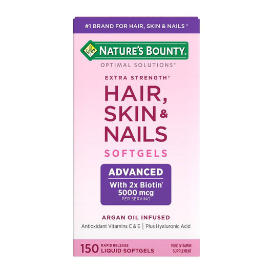 Nature's Bounty Advanced Hair, Skin & Nails – Argan-Angereichertes Vitaminpräparat mit Biotin und Hyaluronsäure, 150 Rapid-Release-Softgels, 50 Portionen