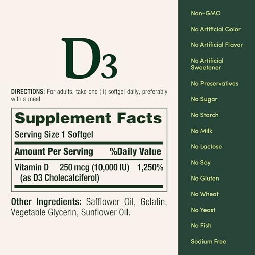 Nature's Bounty Vitamin D 10.000 IE – 72 Softgels für Immunsystem & Knochengesundheit