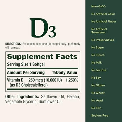 Nature's Bounty Vitamin D 10.000 IE – 72 Softgels für Immunsystem & Knochengesundheit