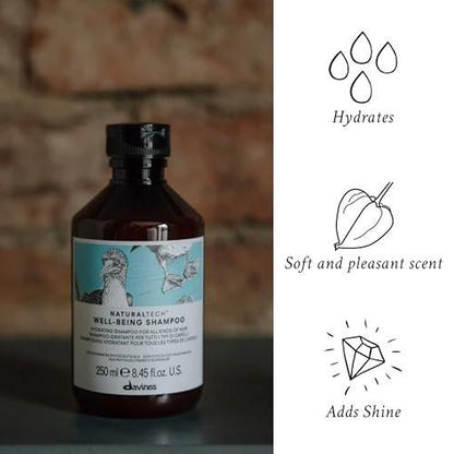 Davines Naturaltech Wellbeing Shampoo – Sanfte Reinigung & Feuchtigkeitspflege für alle Haartypen – mit Echinacea-Phytoceuticals – tägliche Kopfhautpflege, 250 ml