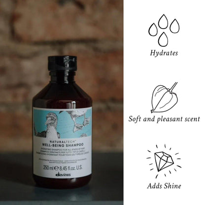 Davines Naturaltech Wellbeing Shampoo – Sanfte Reinigung & Feuchtigkeitspflege für alle Haartypen – mit Echinacea-Phytoceuticals – tägliche Kopfhautpflege, 250 ml