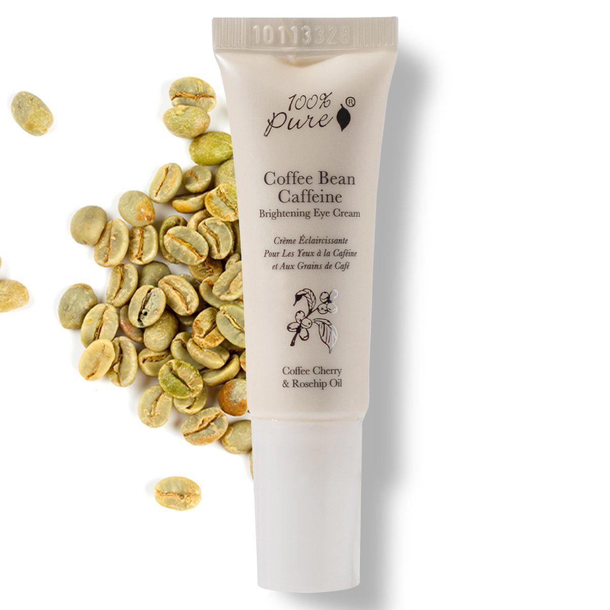 100% PURE Koffein-Augencreme – Reduziert Schwellungen, Augenringe & Fältchen mit grünem Tee, Hagebutte & Vitamin E – Vegane Augenpflege 0,3 oz