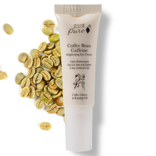 100% PURE Koffein-Augencreme – Reduziert Schwellungen, Augenringe & Fältchen mit grünem Tee, Hagebutte & Vitamin E – Vegane Augenpflege 0,3 oz