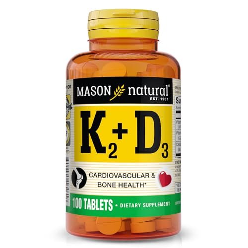 MASON NATURAL Vitamin K2 + D3, 100-Tage-Vorrat, mit Calcium für normale Knochen- und Muskelfunktion, Tabletten