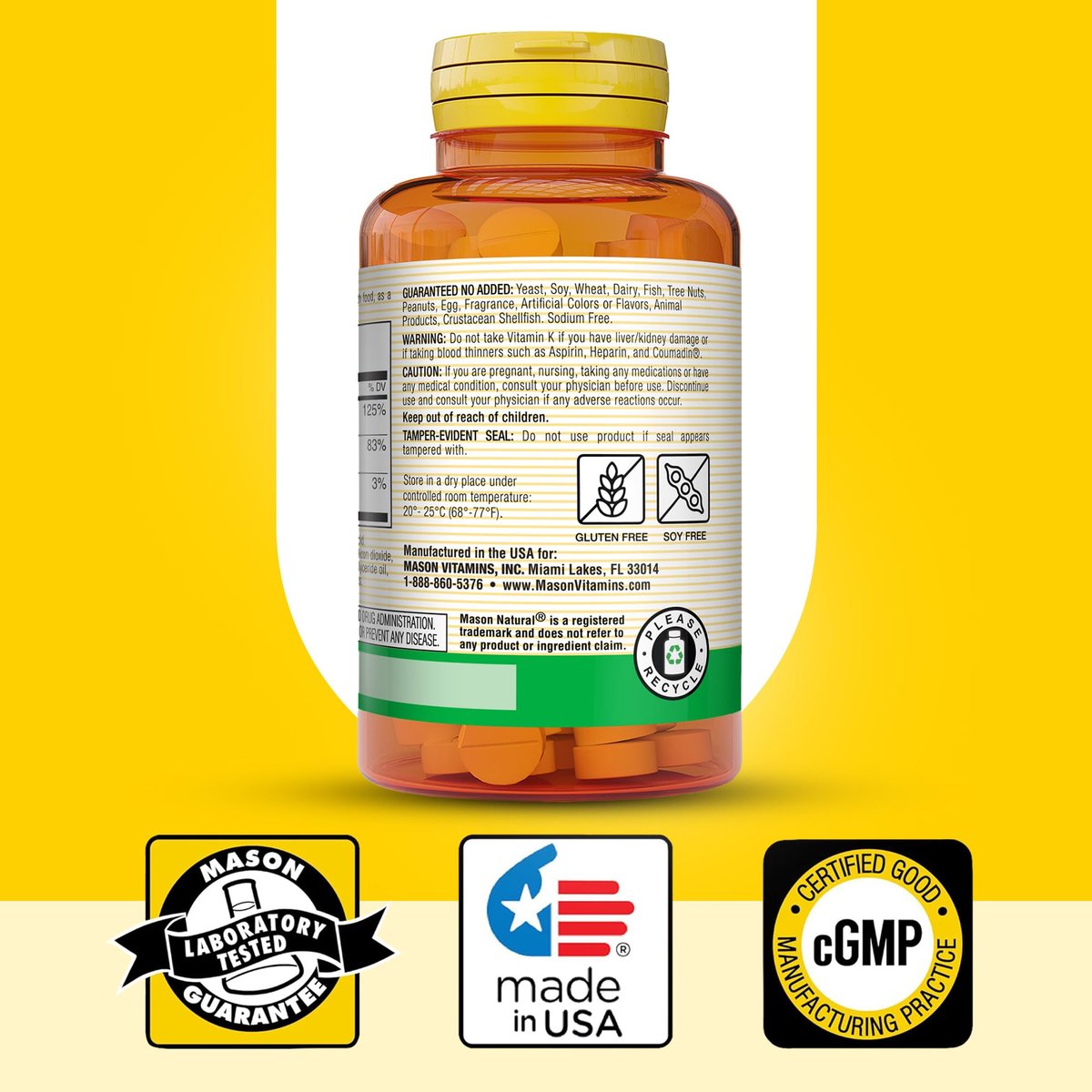 MASON NATURAL Vitamin K2 + D3, 100-Tage-Vorrat, mit Calcium für normale Knochen- und Muskelfunktion, Tabletten